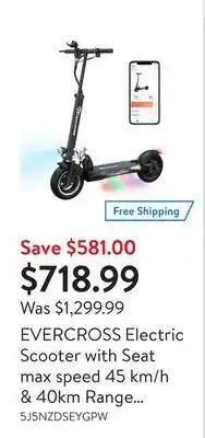 Walmart Evercross electric scooter with seat max speed 45 km/h & 40km range 10 solid tires offer