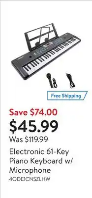Walmart Electronic 61-key piano keyboard w/ microphone offer