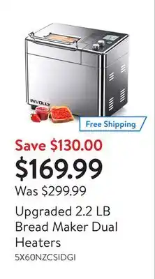 Walmart Upgraded 2.2 lb bread maker dual heaters offer