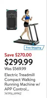 Walmart Electric treadmill compact walking running machine w/app control speaker offer
