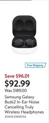 Walmart Samsung galaxy buds2 in-ear noise cancelling truly wireless headphones offer