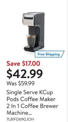 Walmart Single serve kcup pods coffee maker 2 in 1 coffee brewer machine compatible with ground and capsule offer