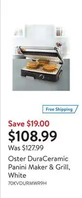 Walmart Oster duraceramic panini maker & grill, white offer