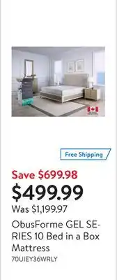 Walmart Obusforme gel series 10 bed in a box mattress offer