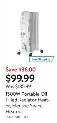 Walmart 1500w portable oil filled radiator heater, electric space heater with 3-modes settings and overheat protection offer