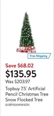 Walmart Topbuy 7.5' artificial pencil christmas tree snow flocked tree offer