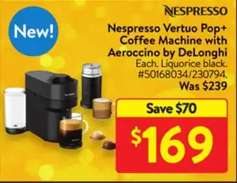 Walmart Nespresso vertuo pop+ coffee machine with aeroccino by delonghi offer