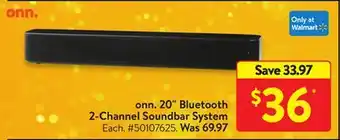 Walmart Onn. 20 bluetooth 2-channel soundbar system offer