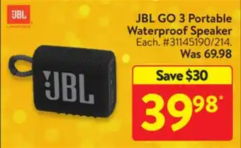 Walmart Jbl go 3 portable waterproof speaker offer