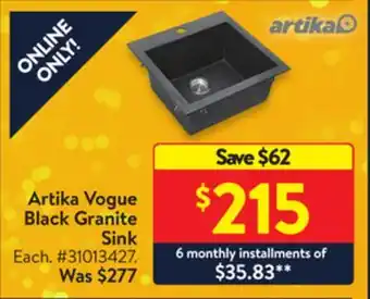Walmart Artika vogue black granite sink offer