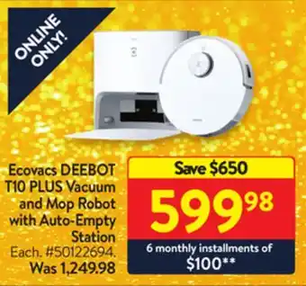 Walmart Ecovacs deebot t10 plus vacuum and mop robot with auto-empty station offer