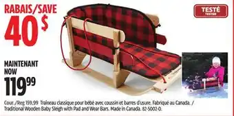 Canadian Tire Era traditional wooden baby sleigh with pad and wear bars offer