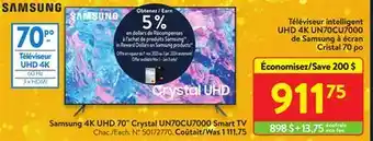 Walmart Samsung 4k uhd 70 crystal un70cu7000 smart tv offer