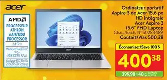 Walmart Acer aspire 3 15.6 fhd laptop offer