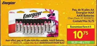 Walmart Energizer max aa16 batteries offer