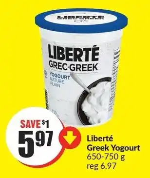 FreshCo Liberté Greek Yogourt 650-750g offer