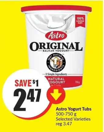 FreshCo Astro Yogurt Tubs 500-750g offer