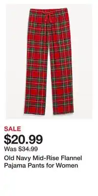 Old Navy Old navy mid-rise flannel pajama pants for women offer