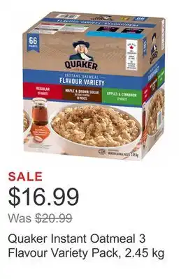 Costco Quaker instant oatmeal 3 flavour variety pack, 2.45 kg offer