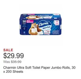 Costco Charmin ultra soft toilet paper jumbo rolls, 30 x 200 sheets offer