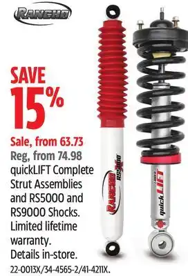 Canadian Tire Rancho quicklift complete strut assemblies and rs5000 and rs9000 shocks offer