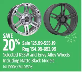 Canadian Tire Selected rssw and envy alloy wheels including matte black models offer