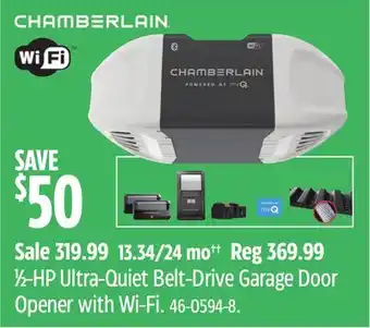 Canadian Tire Chamberlain 1⁄2-hp ultra-quiet belt-drive garage door opener with wi-fi offer