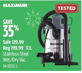 Canadian Tire Maximum 30l stainless-steel wet/dry vac offer