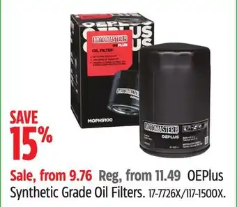 Canadian Tire Motomaster oeplus synthetic grade oil filters offer