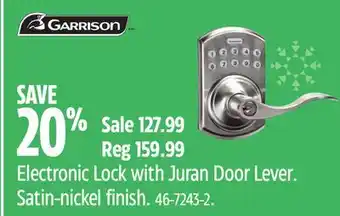 Canadian Tire Garrison electronic lock with juran door lever offer