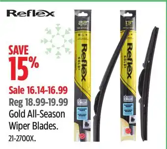 Canadian Tire Reflex gold all-season wiper blades offer