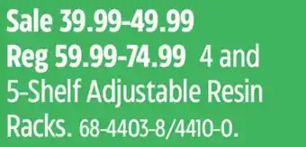 Canadian Tire Certified 4 and 5-shelf adjustable resin racks offer