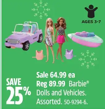 Canadian Tire Barbie dolls and vehicles offer