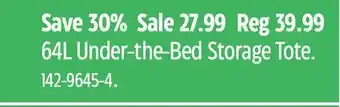 Canadian Tire Type a 64l under-the-bed storage tote offer