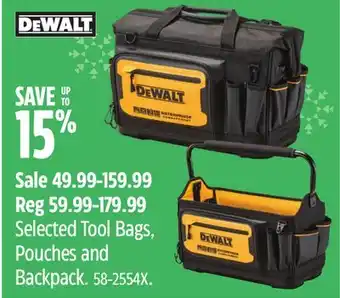 Canadian Tire Dewalt selected tool bags, pouches and backpack offer