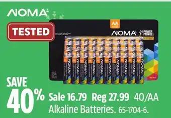 Canadian Tire Noma 40/aa alkaline batteries offer