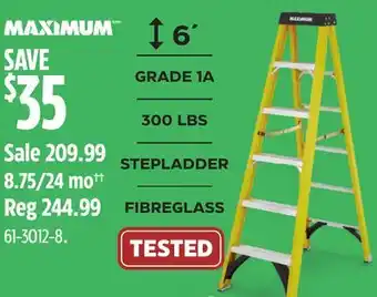 Canadian Tire Maximum grade 1a fiberglass step ladder, 300-lb 6-ft offer