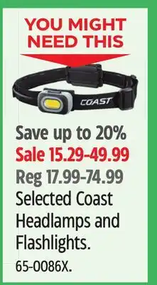 Canadian Tire Selected coast headlamps and flashlights offer