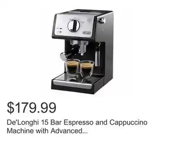 Costco De'longhi 15 bar espresso and cappuccino machine with advanced cappuccino system offer