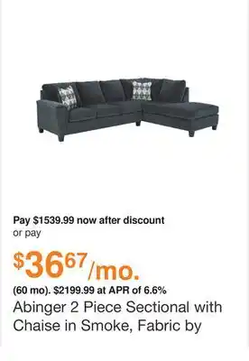 Ashley Furniture Abinger 2 piece sectional with chaise in smoke, fabric by ashley offer