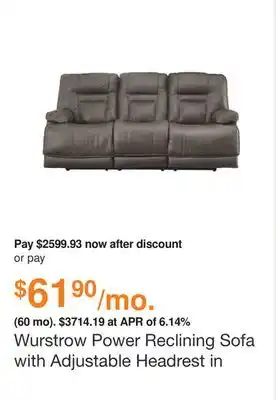 Ashley Furniture Wurstrow power reclining sofa with adjustable headrest in smoke, leather by ashley offer