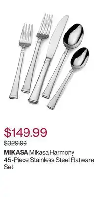 Hudson's Bay Mikasa harmony 45-piece stainless steel flatware set offer