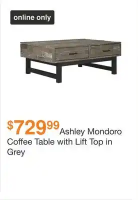 Ashley Furniture Ashley mondoro coffee table with lift top in grey offer