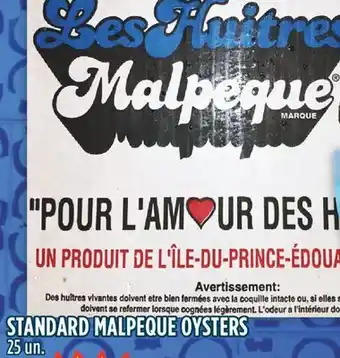 Marché Adonis Standard malpeque oysters offer