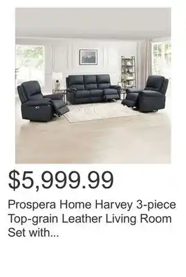 Costco Prospera home harvey 3-piece top-grain leather living room set with zero gravity power recline offer