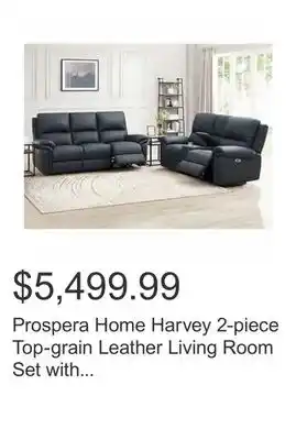 Costco Prospera home harvey 2-piece top-grain leather living room set with zero gravity power recline offer
