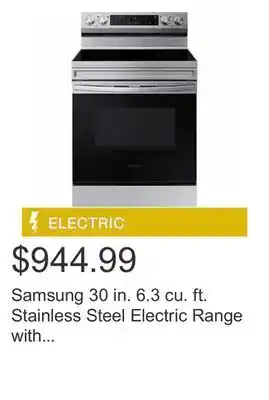 Costco Samsung 30 in. 6.3 cu. ft. stainless steel electric range with steam clean and built-in wi-fi offer