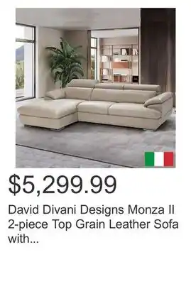 Costco David divani designs monza ii 2-piece top grain leather sofa with left-hand facing chaise offer