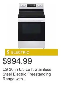 Costco Lg 30 in 6.3 cu ft stainless steel electric freestanding range with easyclean technology offer