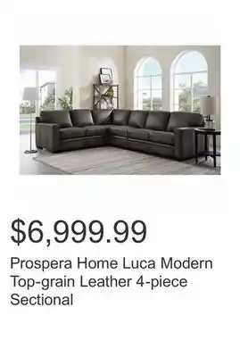 Costco Prospera home luca modern top-grain leather 4-piece sectional offer